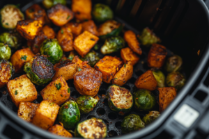 batch of crispy, golden-brown air-fried vegetables such 