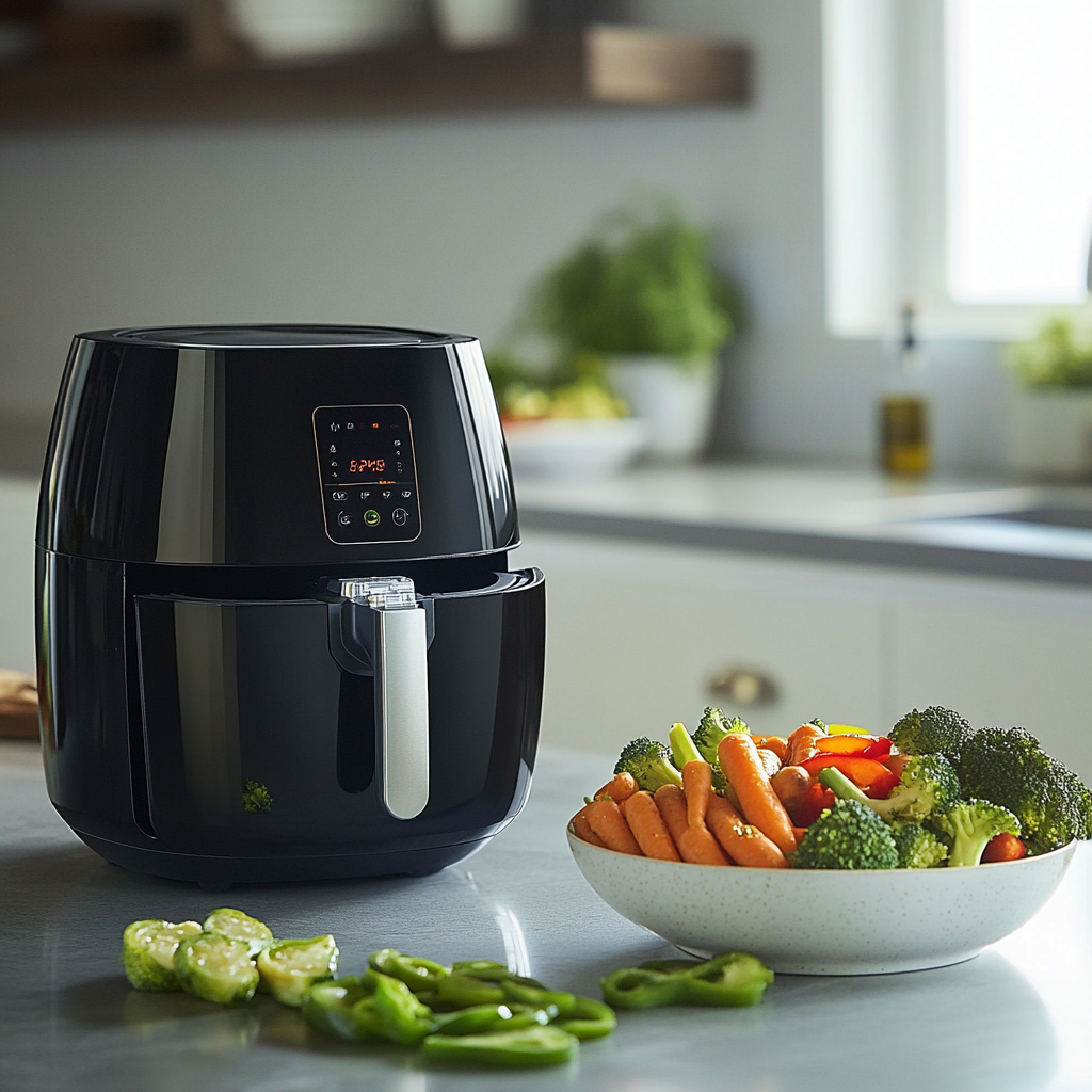 itchen scene showing a modern air fryer